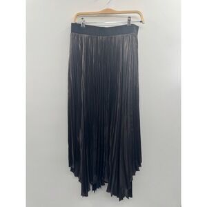 AllSaints Jax Pleated Midi Skirt Womens 12/8 Black 100% Polyester Modern Fashion